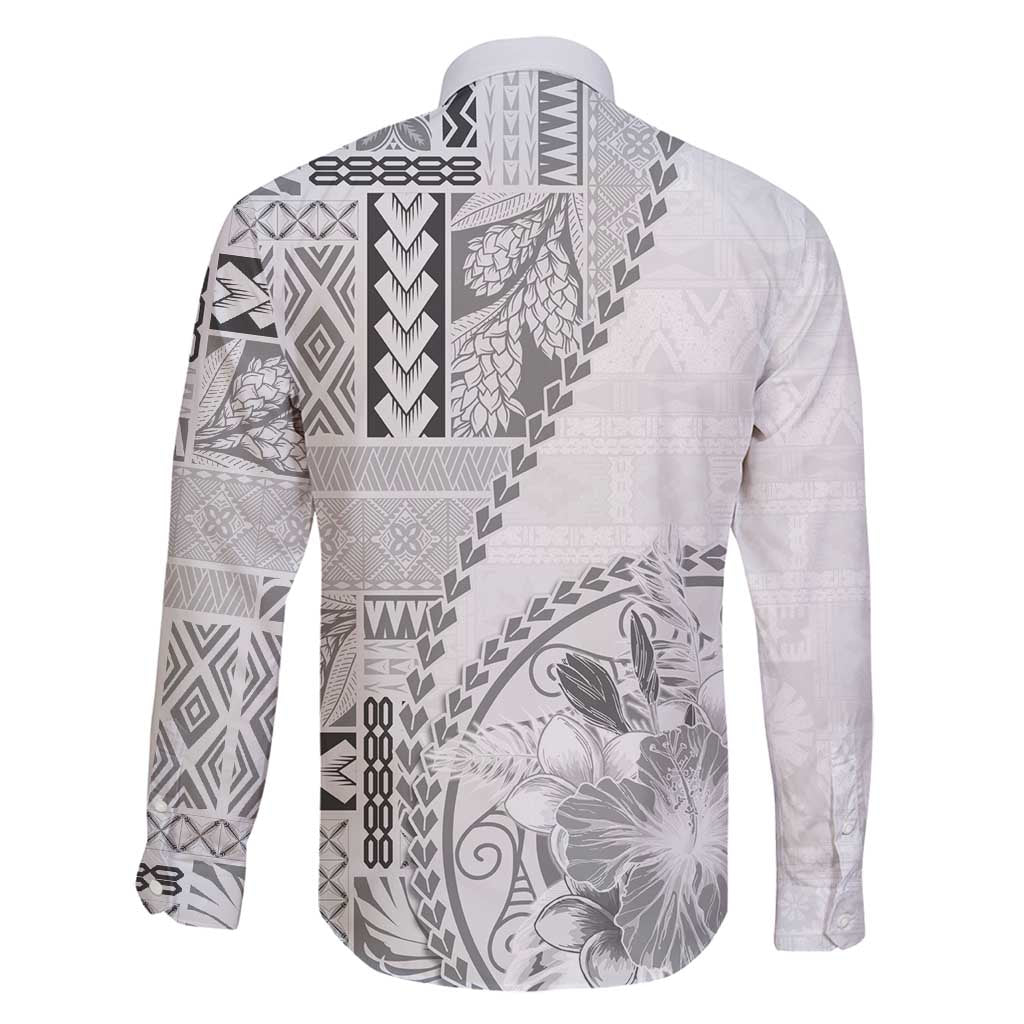 Samoa Siapo Elegant Family Matching Off Shoulder Short Dress and Hawaiian Shirt Hibiscus White Motifs LT05 - Polynesian Pride