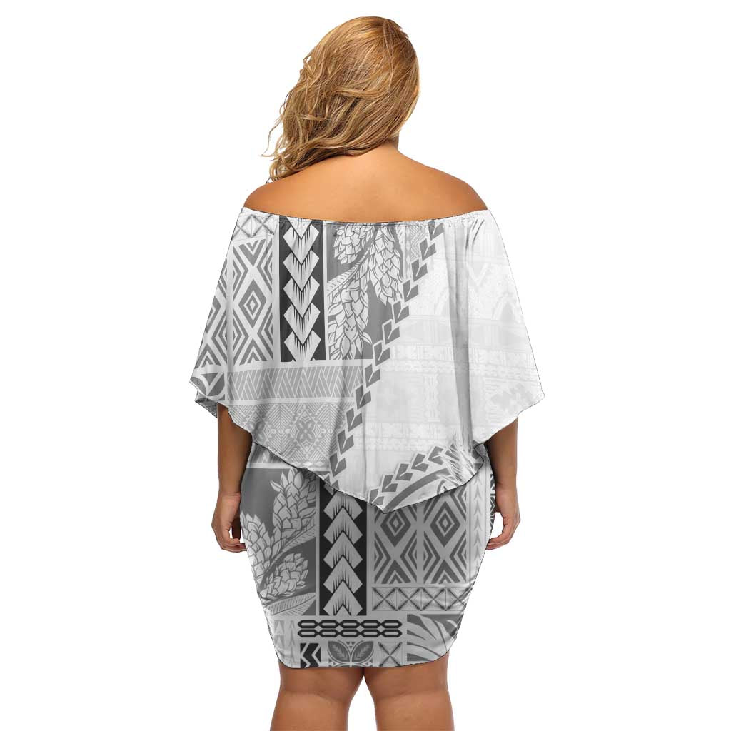 Samoa Siapo Elegant Family Matching Off Shoulder Short Dress and Hawaiian Shirt Hibiscus White Motifs LT05 - Polynesian Pride