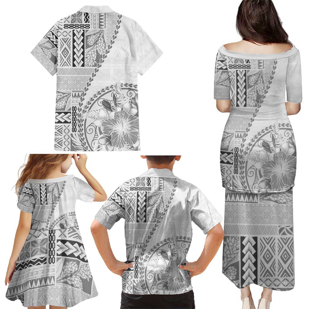 Samoa Siapo Elegant Family Matching Puletasi and Hawaiian Shirt Hibiscus White Motifs LT05 - Polynesian Pride
