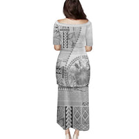 Samoa Siapo Elegant Family Matching Puletasi and Hawaiian Shirt Hibiscus White Motifs LT05 - Polynesian Pride