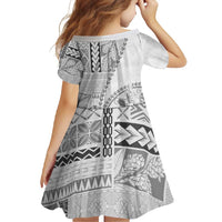 Samoa Siapo Elegant Family Matching Short Sleeve Bodycon Dress and Hawaiian Shirt Hibiscus White Motifs LT05 - Polynesian Pride
