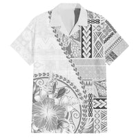 Samoa Siapo Elegant Family Matching Short Sleeve Bodycon Dress and Hawaiian Shirt Hibiscus White Motifs LT05 Dad's Shirt - Short Sleeve White - Polynesian Pride