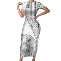 Samoa Siapo Elegant Family Matching Short Sleeve Bodycon Dress and Hawaiian Shirt Hibiscus White Motifs LT05 Mom's Dress White - Polynesian Pride