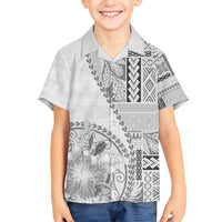 Samoa Siapo Elegant Family Matching Short Sleeve Bodycon Dress and Hawaiian Shirt Hibiscus White Motifs LT05 Son's Shirt White - Polynesian Pride