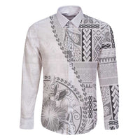 Samoa Siapo Elegant Family Matching Summer Maxi Dress and Hawaiian Shirt Hibiscus White Motifs LT05 Dad's Shirt - Long Sleeve White - Polynesian Pride