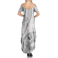 Samoa Siapo Elegant Family Matching Summer Maxi Dress and Hawaiian Shirt Hibiscus White Motifs LT05 - Polynesian Pride
