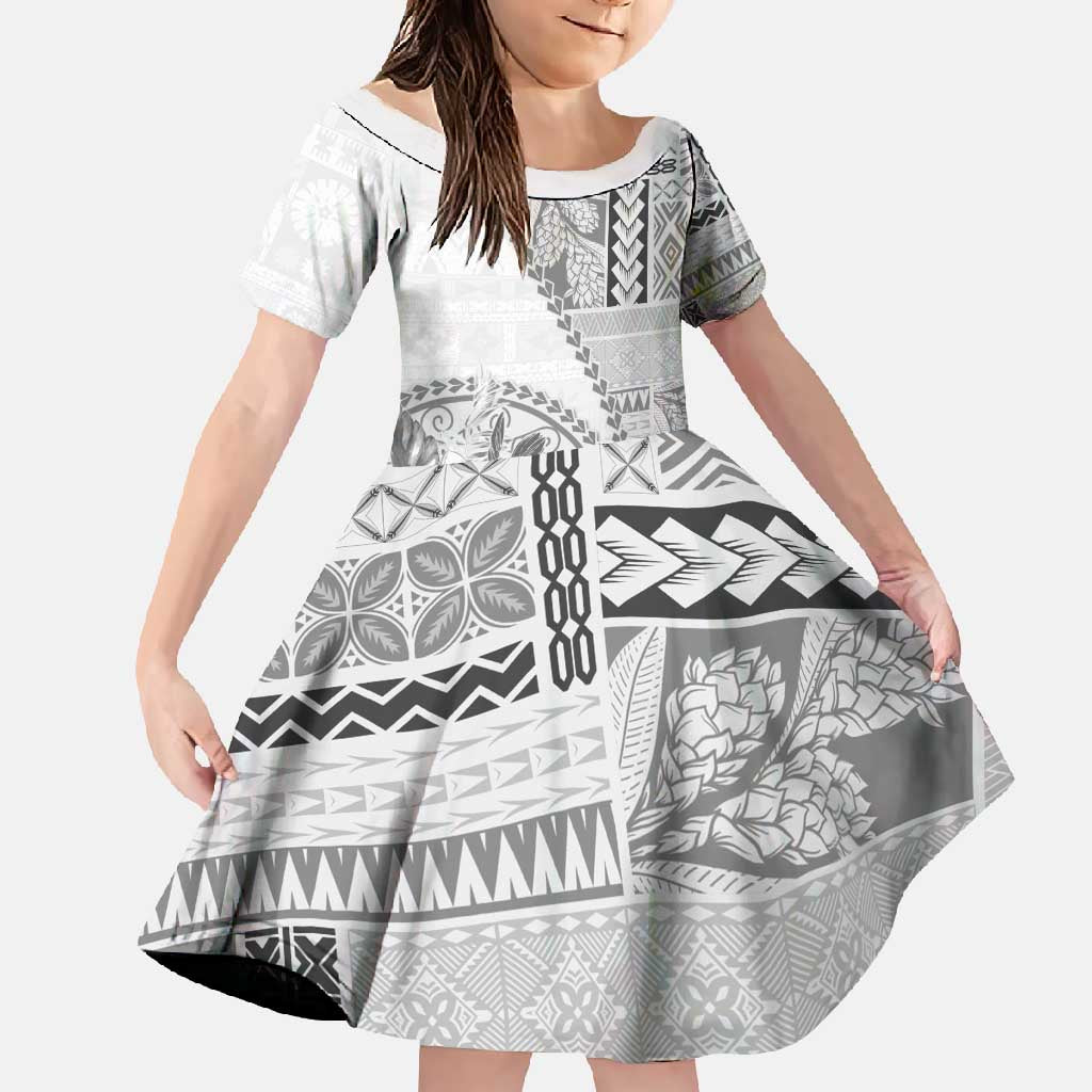 Samoa Siapo Elegant Family Matching Tank Maxi Dress and Hawaiian Shirt Hibiscus White Motifs LT05 Daughter's Dress White - Polynesian Pride