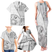 Samoa Siapo Elegant Family Matching Tank Maxi Dress and Hawaiian Shirt Hibiscus White Motifs LT05 - Polynesian Pride
