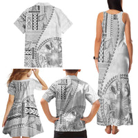 Samoa Siapo Elegant Family Matching Tank Maxi Dress and Hawaiian Shirt Hibiscus White Motifs LT05 - Polynesian Pride