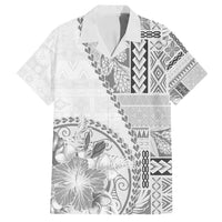 Samoa Siapo Elegant Family Matching Tank Maxi Dress and Hawaiian Shirt Hibiscus White Motifs LT05 Dad's Shirt - Short Sleeve White - Polynesian Pride
