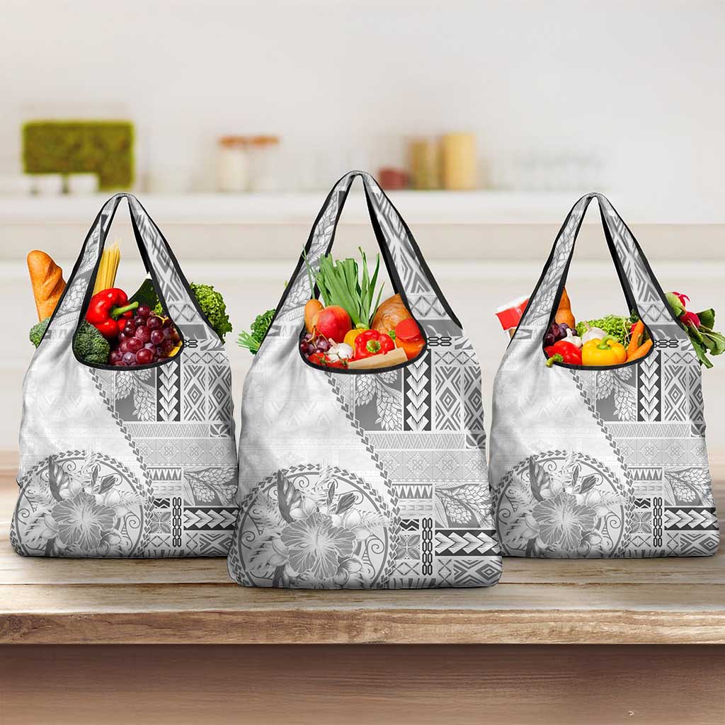 Samoa Siapo Elegant Grocery Bag Hibiscus White Motifs - Polynesian Pride