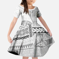 Samoa Siapo Elegant Kid Short Sleeve Dress Hibiscus White Motifs - Polynesian Pride