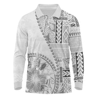 Samoa Siapo Elegant Long Sleeve Polo Shirt Hibiscus White Motifs LT05 White - Polynesian Pride