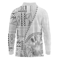 Samoa Siapo Elegant Long Sleeve Polo Shirt Hibiscus White Motifs LT05 - Polynesian Pride