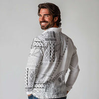 Samoa Siapo Elegant Long Sleeve Polo Shirt Hibiscus White Motifs LT05 - Polynesian Pride
