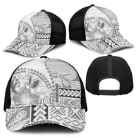 Samoa Siapo Elegant Mesh Trucker Cap Hibiscus White Motifs - Polynesian Pride