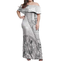 Samoa Siapo Elegant Off Shoulder Maxi Dress Hibiscus White Motifs LT05 Women White - Polynesian Pride