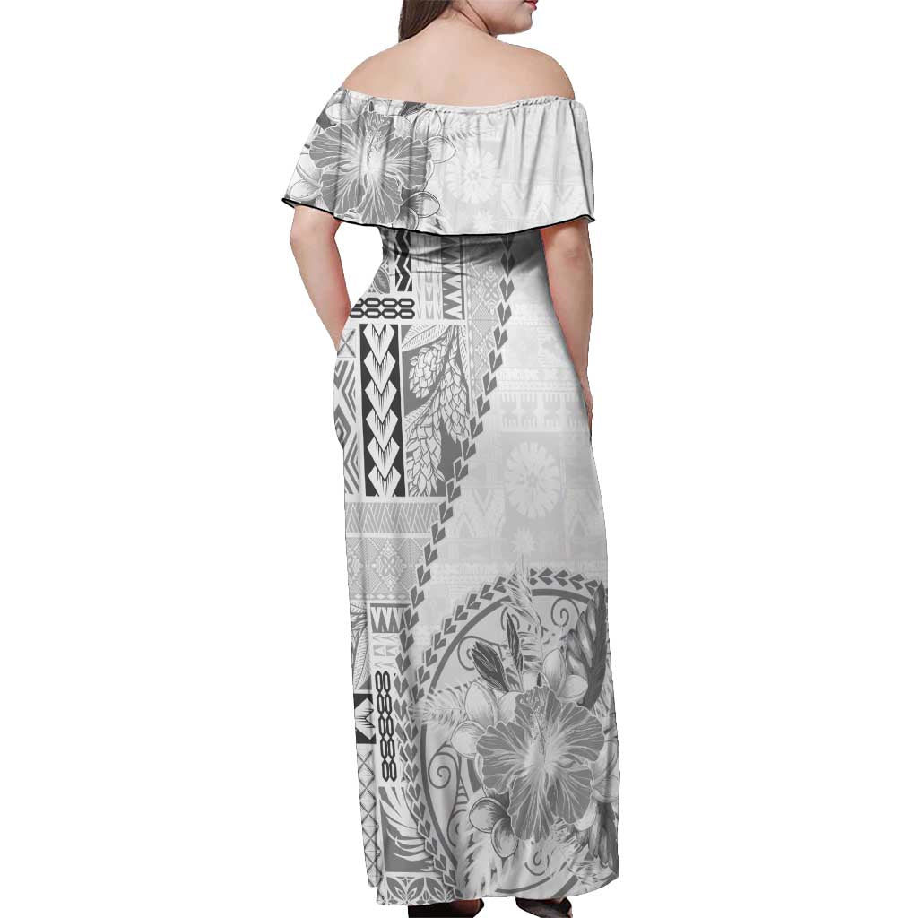Samoa Siapo Elegant Off Shoulder Maxi Dress Hibiscus White Motifs LT05 - Polynesian Pride