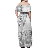 Samoa Siapo Elegant Off Shoulder Maxi Dress Hibiscus White Motifs LT05 - Polynesian Pride