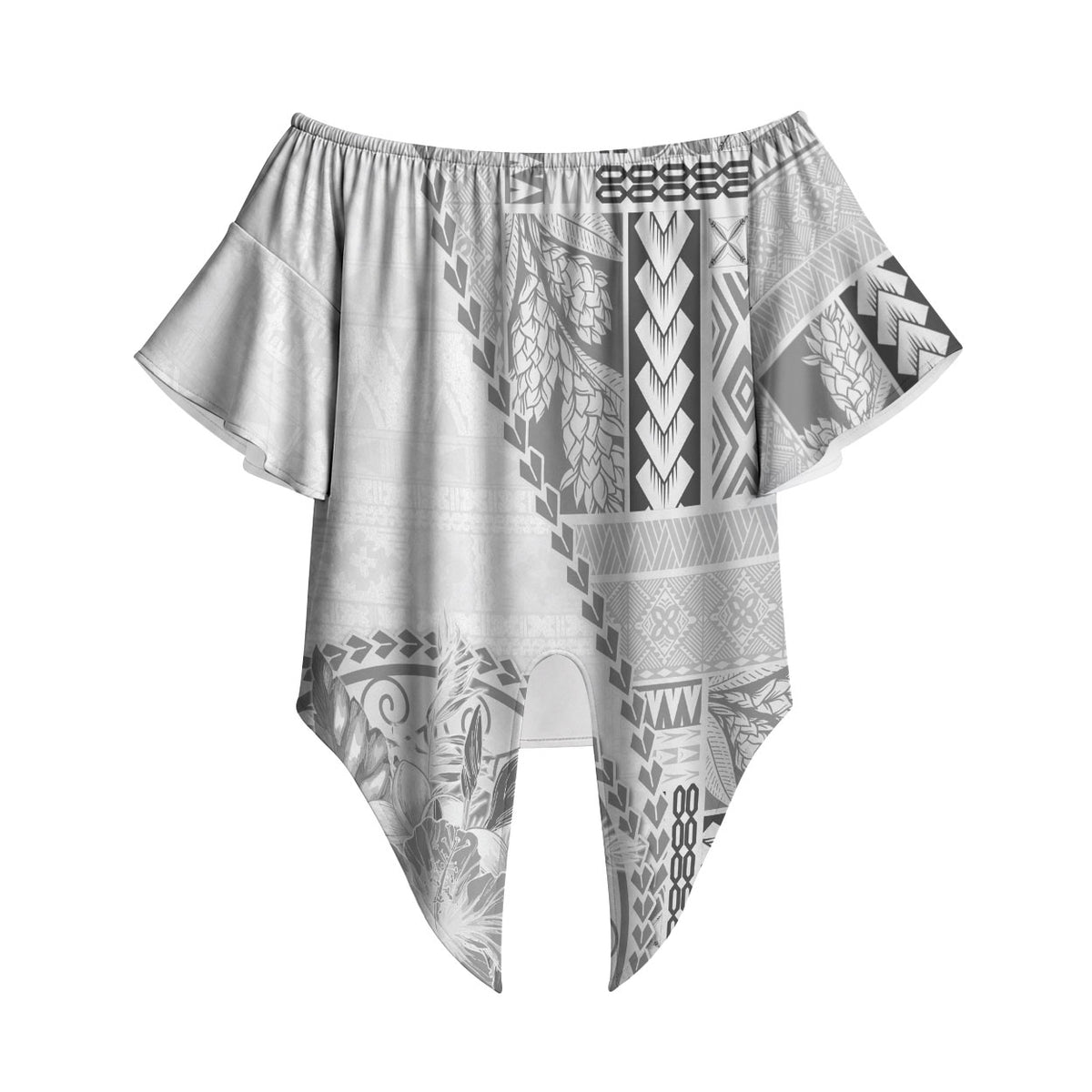 Samoa Siapo Elegant Off Shoulder Wrap Waist Top Hibiscus White Motifs LT05 White - Polynesian Pride