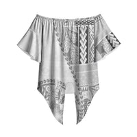 Samoa Siapo Elegant Off Shoulder Wrap Waist Top Hibiscus White Motifs LT05 White - Polynesian Pride