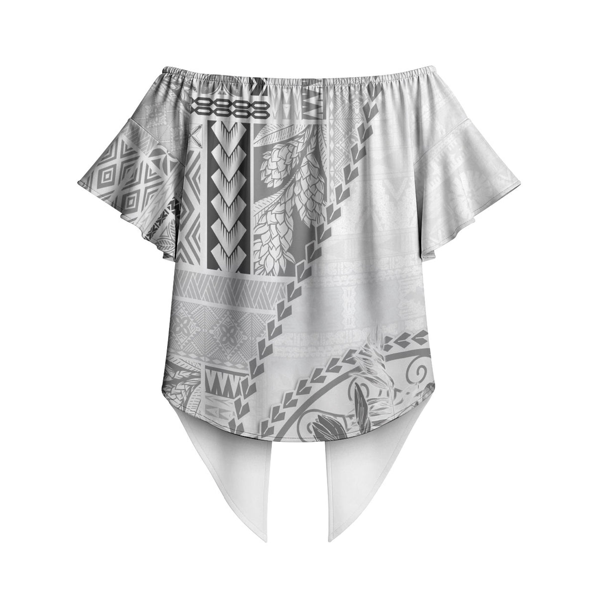Samoa Siapo Elegant Off Shoulder Wrap Waist Top Hibiscus White Motifs LT05 - Polynesian Pride