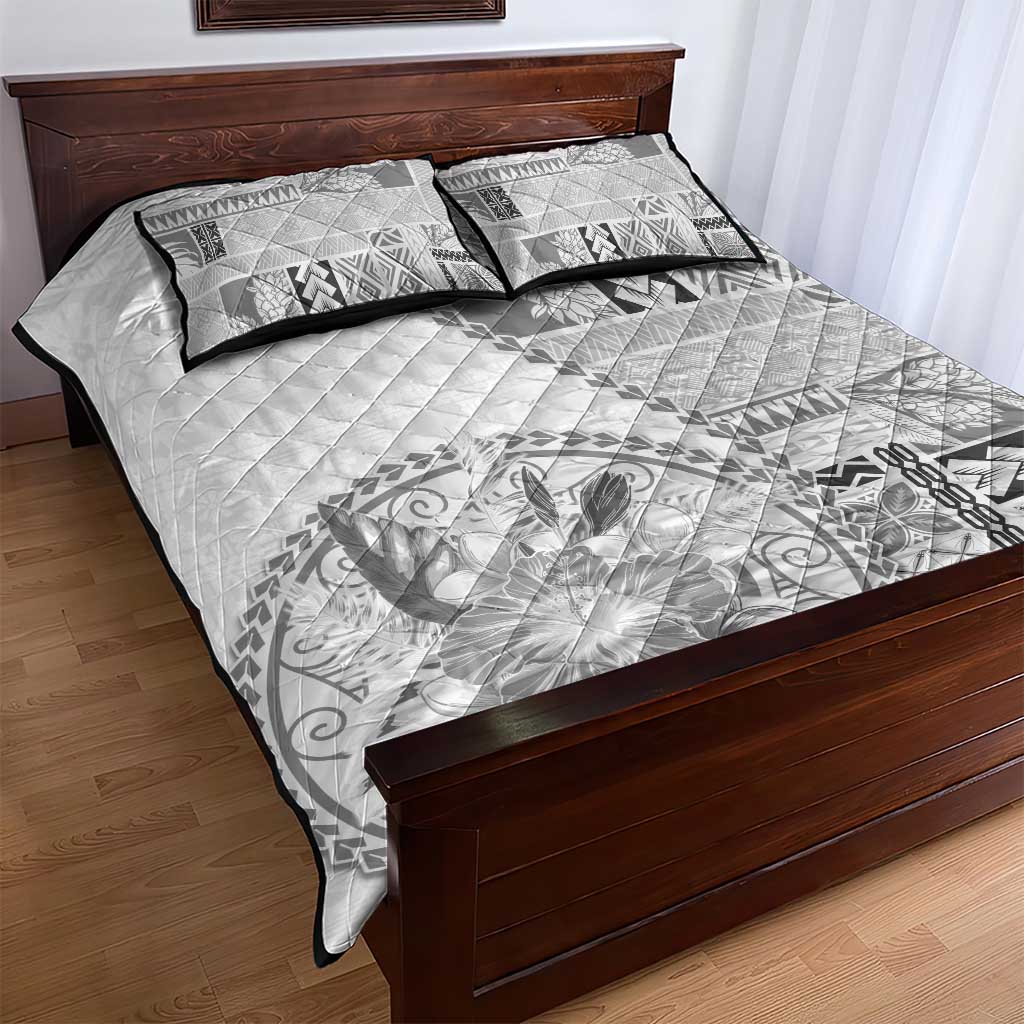 Samoa Siapo Elegant Quilt Bed Set Hibiscus White Motifs - Polynesian Pride