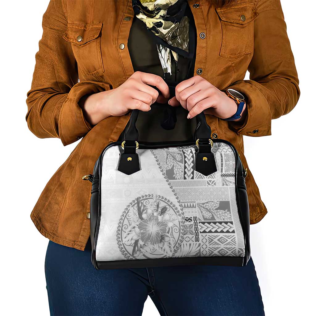 Samoa Siapo Elegant Shoulder Handbag Hibiscus White Motifs - Polynesian Pride