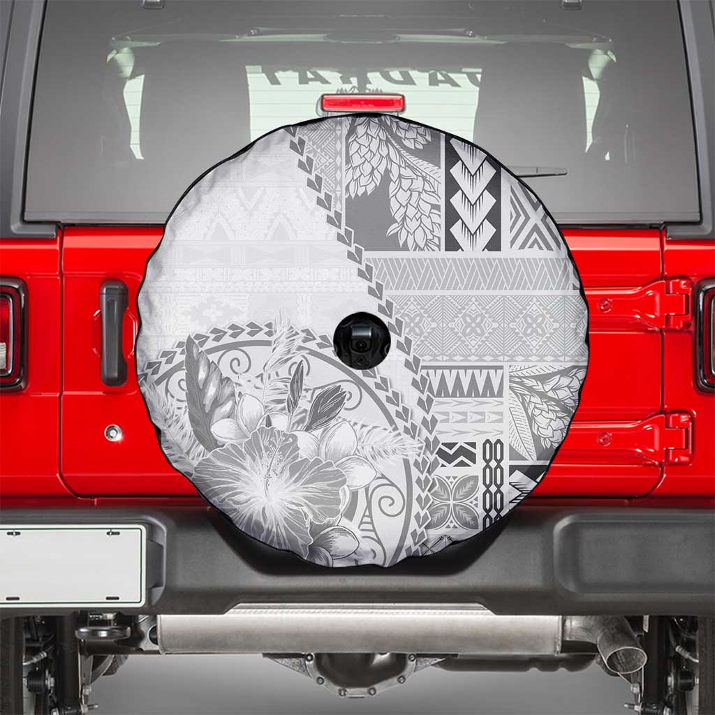 Samoa Siapo Elegant Spare Tire Cover Hibiscus White Motifs LT05 - Polynesian Pride