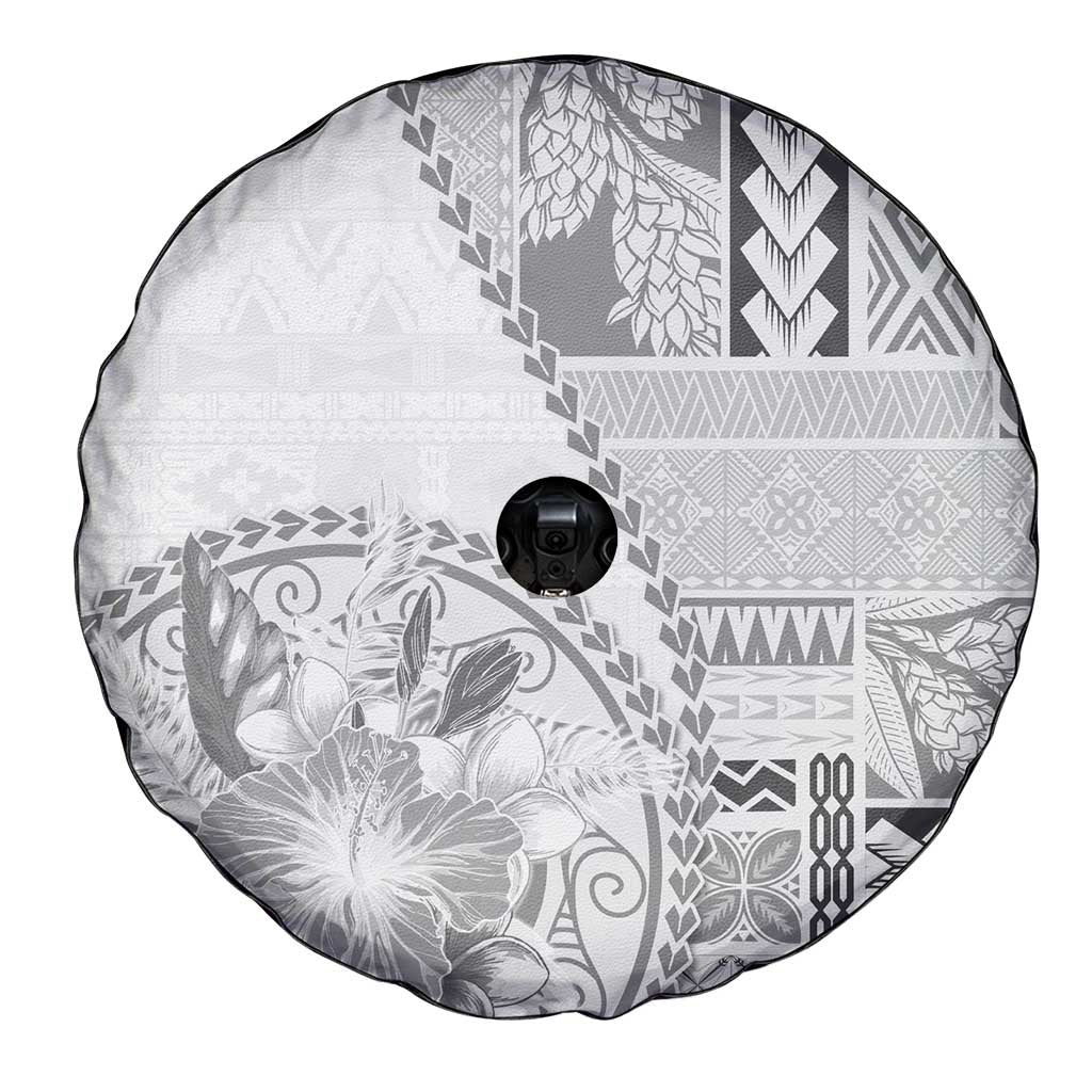 Samoa Siapo Elegant Spare Tire Cover Hibiscus White Motifs LT05 - Polynesian Pride