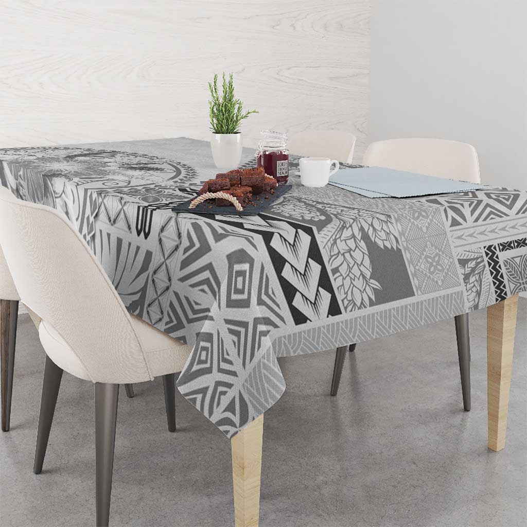 Samoa Siapo Elegant Tablecloth Hibiscus White Motifs - Polynesian Pride