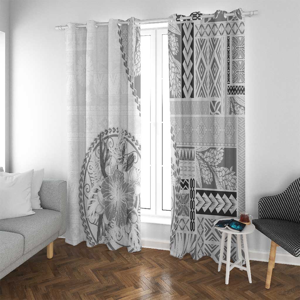 Samoa Siapo Elegant Window Curtain Hibiscus White Motifs - Polynesian Pride