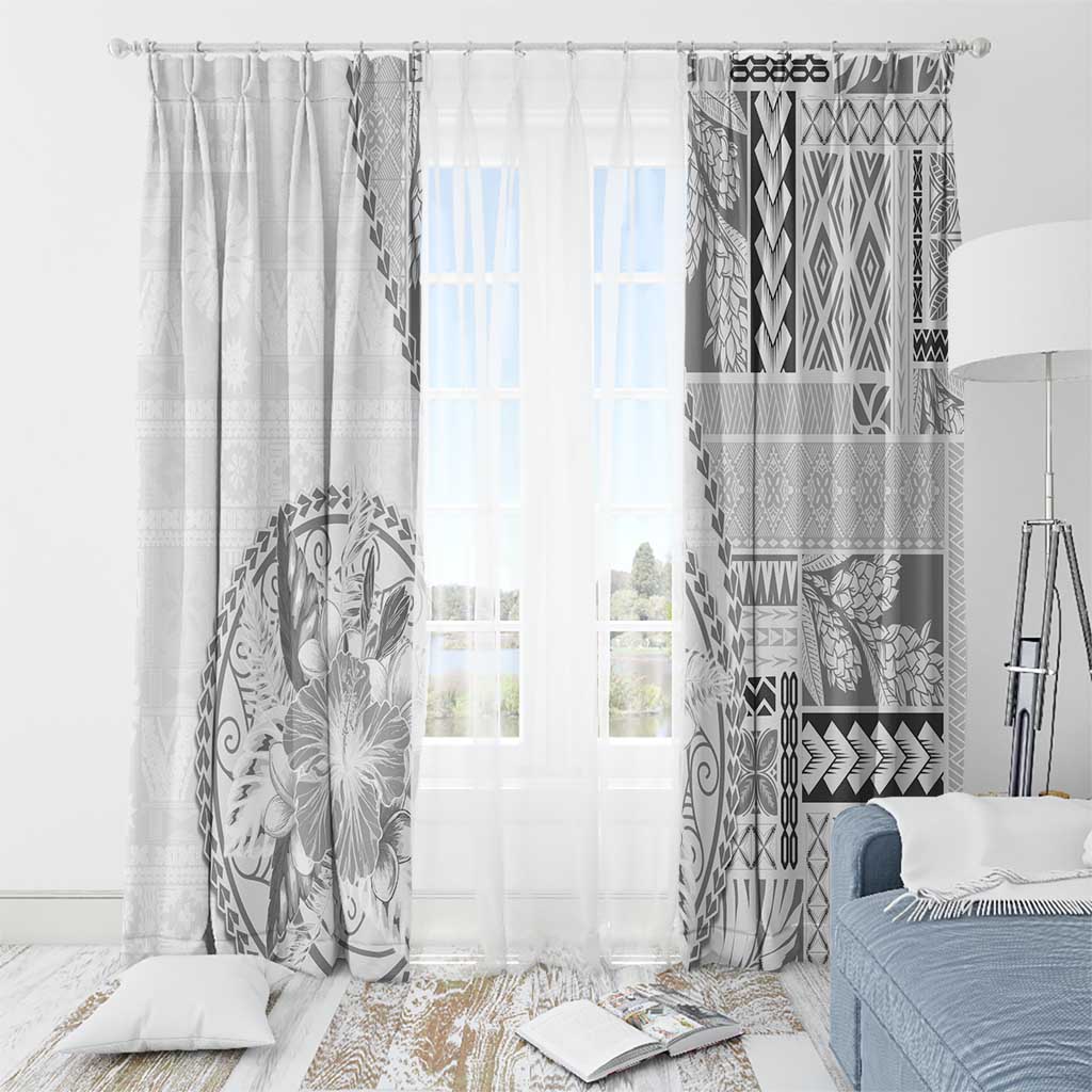 Samoa Siapo Elegant Window Curtain Hibiscus White Motifs - Polynesian Pride