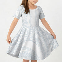 Samoa Lotu Tamaiti Kid Short Sleeve Dress Teuila With Tribal Motifs LT05 KID White - Polynesian Pride