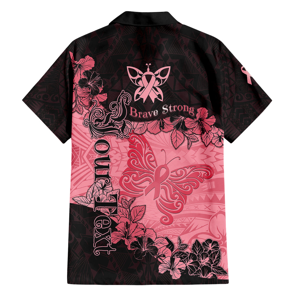 Personalized Breast Cancer Family Matching Off Shoulder Maxi Dress and Hawaiian Shirt Survivor Polynesian Ribbon Butterfly LT05 - Polynesian Pride