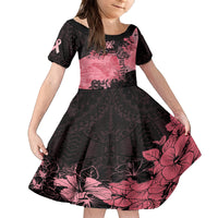 Personalized Breast Cancer Family Matching Off Shoulder Short Dress and Hawaiian Shirt Survivor Polynesian Ribbon Butterfly LT05 Daughter's Dress Pink - Polynesian Pride
