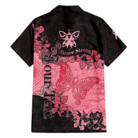 Personalized Breast Cancer Family Matching Off Shoulder Short Dress and Hawaiian Shirt Survivor Polynesian Ribbon Butterfly LT05 - Polynesian Pride