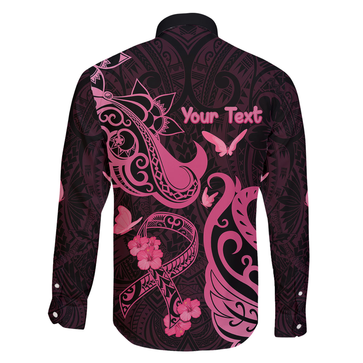 Personalized Breast Cancer Awareness Family Matching Off Shoulder Short Dress and Hawaiian Shirt Ribbon Polynesian Pattern Black Version LT05 - Polynesian Pride