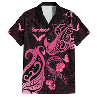 Personalized Breast Cancer Awareness Kid Hawaiian Shirt Ribbon Polynesian Pattern Black Version LT05 Kid Black - Polynesian Pride