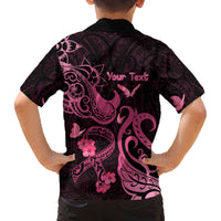 Personalized Breast Cancer Awareness Kid Hawaiian Shirt Ribbon Polynesian Pattern Black Version LT05 - Polynesian Pride