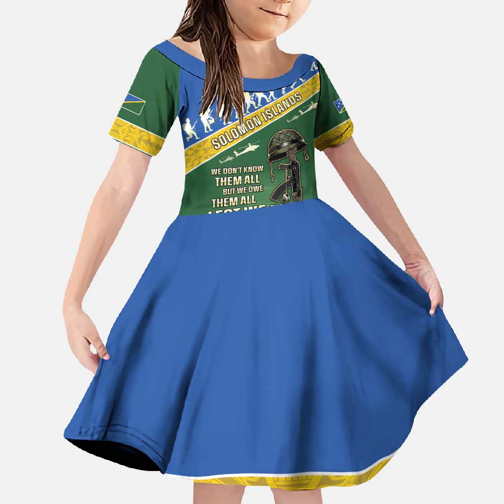 Solomon Islands Remembrance Day Family Matching Off Shoulder Maxi Dress and Hawaiian Shirt Lest We Forget LT05 Daughter's Dress Green - Polynesian Pride