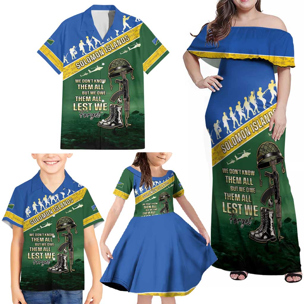 Solomon Islands Remembrance Day Family Matching Off Shoulder Maxi Dress and Hawaiian Shirt Lest We Forget LT05 - Polynesian Pride