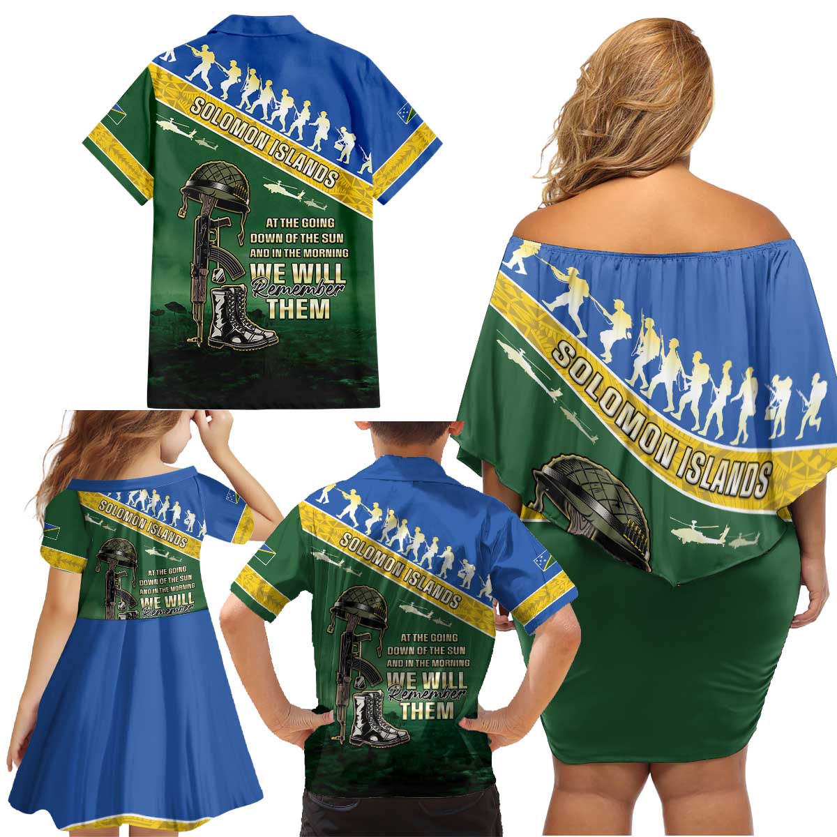 Solomon Islands Remembrance Day Family Matching Off Shoulder Short Dress and Hawaiian Shirt Lest We Forget LT05 - Polynesian Pride
