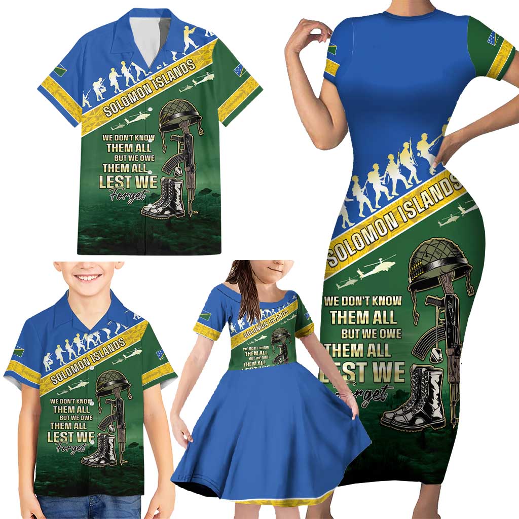 Solomon Islands Remembrance Day Family Matching Short Sleeve Bodycon Dress and Hawaiian Shirt Lest We Forget LT05 - Polynesian Pride