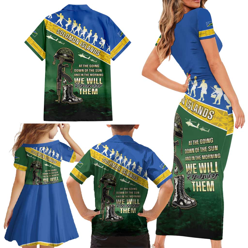 Solomon Islands Remembrance Day Family Matching Short Sleeve Bodycon Dress and Hawaiian Shirt Lest We Forget LT05 - Polynesian Pride