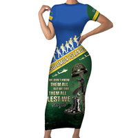 Solomon Islands Remembrance Day Family Matching Short Sleeve Bodycon Dress and Hawaiian Shirt Lest We Forget LT05 Mom's Dress Green - Polynesian Pride