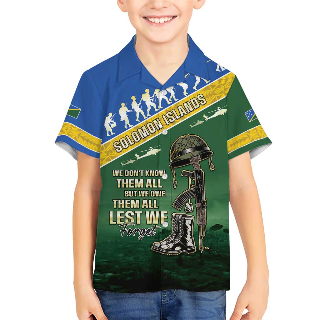 Solomon Islands Remembrance Day Family Matching Short Sleeve Bodycon Dress and Hawaiian Shirt Lest We Forget LT05 Son's Shirt Green - Polynesian Pride