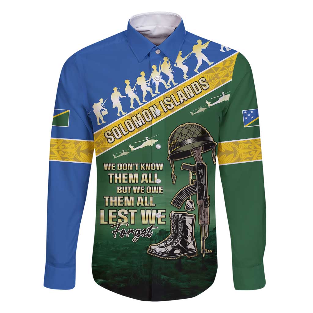 Solomon Islands Remembrance Day Family Matching Summer Maxi Dress and Hawaiian Shirt Lest We Forget LT05 Dad's Shirt - Long Sleeve Green - Polynesian Pride