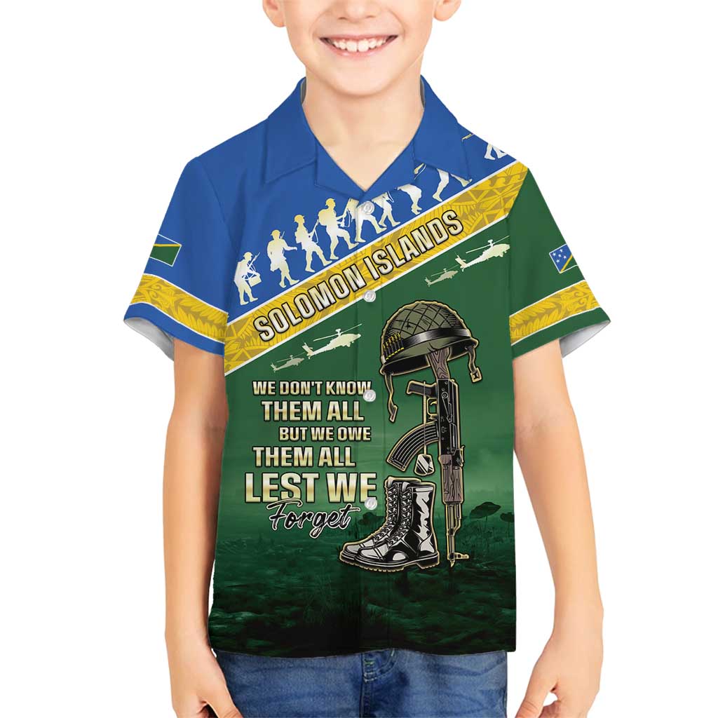 Solomon Islands Remembrance Day Family Matching Summer Maxi Dress and Hawaiian Shirt Lest We Forget LT05 Son's Shirt Green - Polynesian Pride