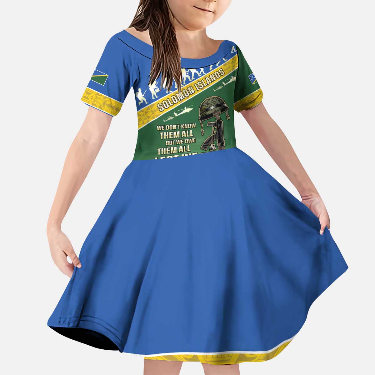 Solomon Islands Remembrance Day Kid Short Sleeve Dress Lest We Forget LT05 KID Green - Polynesian Pride